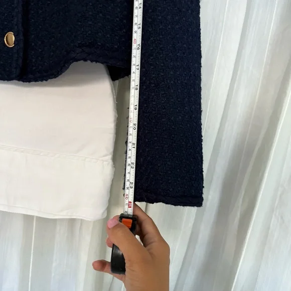 Aqua Navy Blazer Women’s Medium Tweed Jacket Gold Button Classic Chic - Picture 8 of 11